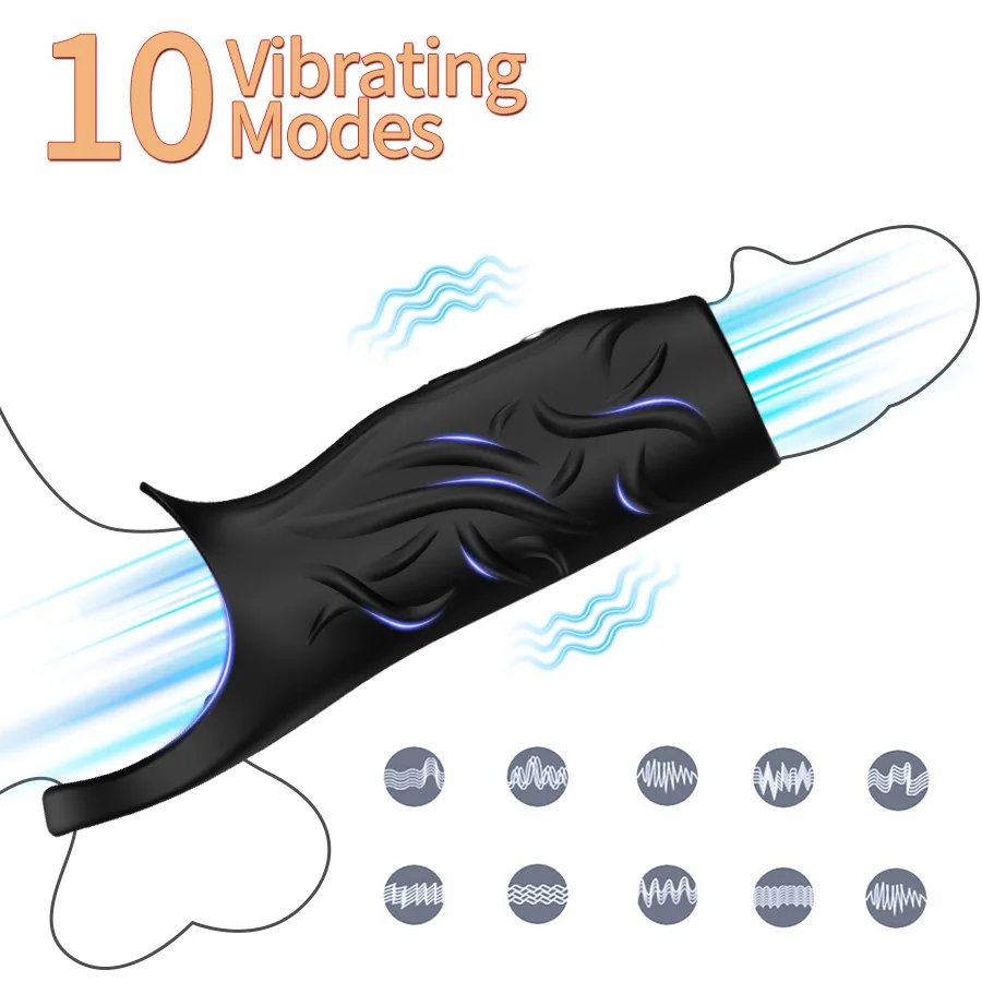 Vibrating Penis Sleeve for man Sex Toys dick Thickening Ejaculation Delay Cock Ring Vibrator for Couples Penis cover Adult toys