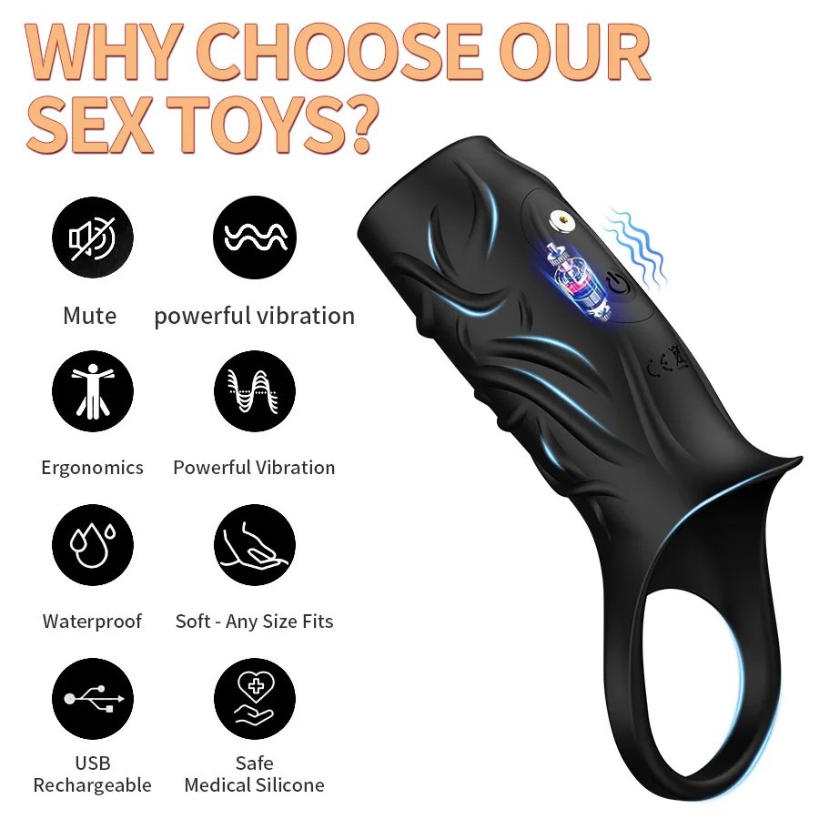 Vibrating Penis Sleeve for man Sex Toys dick Thickening Ejaculation Delay Cock Ring Vibrator for Couples Penis cover Adult toys
