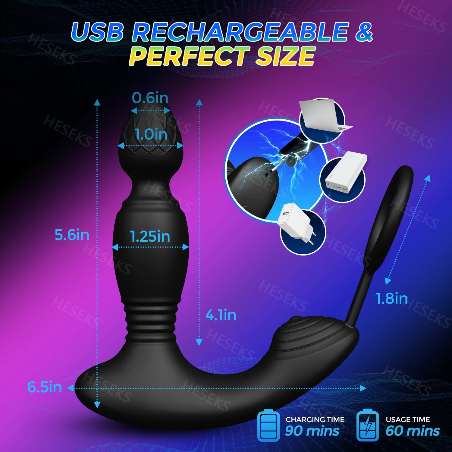 HESEKS Male Thrusting Prostate Massager Wireless Remote Control Anal Plug Dildo Butt Plug Telescopic Cock Ring Sex Toys for Men