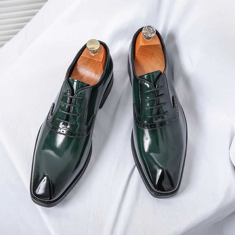 British Style Point-toe Men's Business Leather Shoes Fashion Lace-up Shoes Formal Dress Shoes Men Office Gentleman Shoes Green