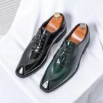 British Style Point-toe Men's Business Leather Shoes Fashion Lace-up Shoes Formal Dress Shoes Men Office Gentleman Shoes Green