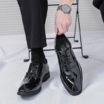 British Style Point-toe Men's Business Leather Shoes Fashion Lace-up Shoes Formal Dress Shoes Men Office Gentleman Shoes Green - Image 6