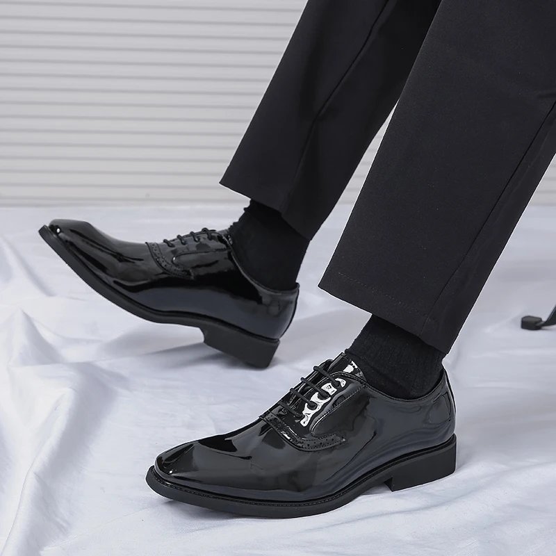 British Style Point-toe Men's Business Leather Shoes Fashion Lace-up Shoes Formal Dress Shoes Men Office Gentleman Shoes Green
