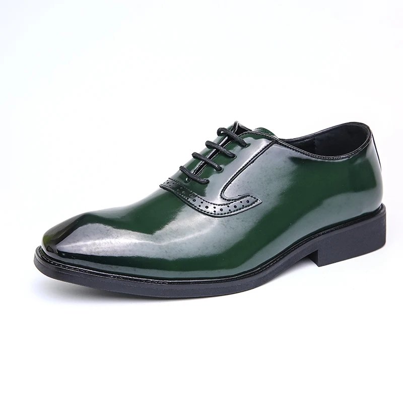 British Style Point-toe Men's Business Leather Shoes Fashion Lace-up Shoes Formal Dress Shoes Men Office Gentleman Shoes Green