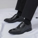 British Style Point-toe Men's Business Leather Shoes Fashion Lace-up Shoes Formal Dress Shoes Men Office Gentleman Shoes Green - Image 4