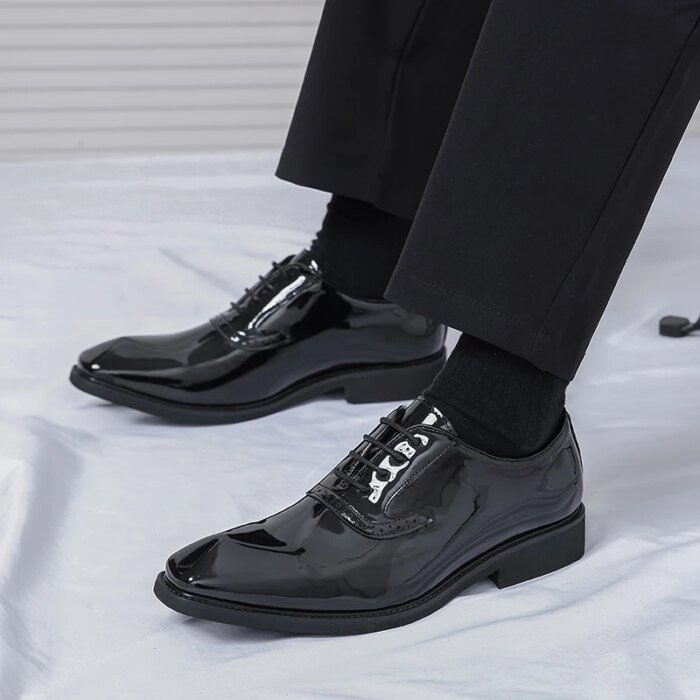 British Style Point-toe Men's Business Leather Shoes Fashion Lace-up Shoes Formal Dress Shoes Men Office Gentleman Shoes Green - Image 4