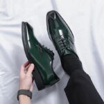 British Style Point-toe Men's Business Leather Shoes Fashion Lace-up Shoes Formal Dress Shoes Men Office Gentleman Shoes Green - Image 5