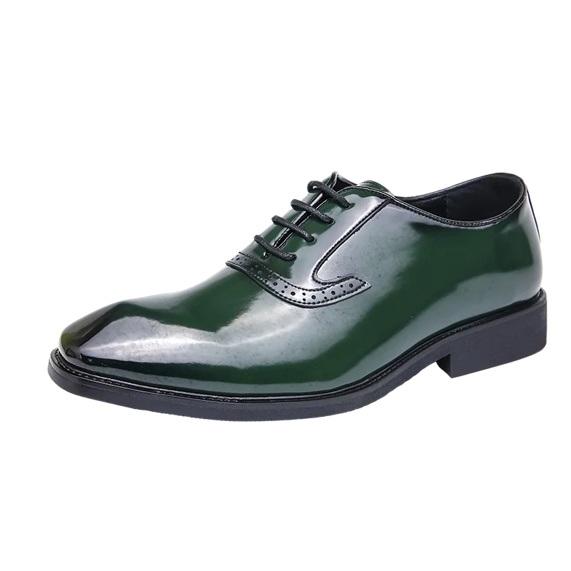 British Style Point-toe Men's Business Leather Shoes Fashion Lace-up Shoes Formal Dress Shoes Men Office Gentleman Shoes Green