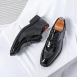British Style Point-toe Men's Business Leather Shoes Fashion Lace-up Shoes Formal Dress Shoes Men Office Gentleman Shoes Green - Image 3