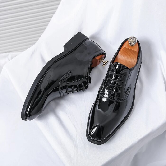British Style Point-toe Men's Business Leather Shoes Fashion Lace-up Shoes Formal Dress Shoes Men Office Gentleman Shoes Green - Image 3