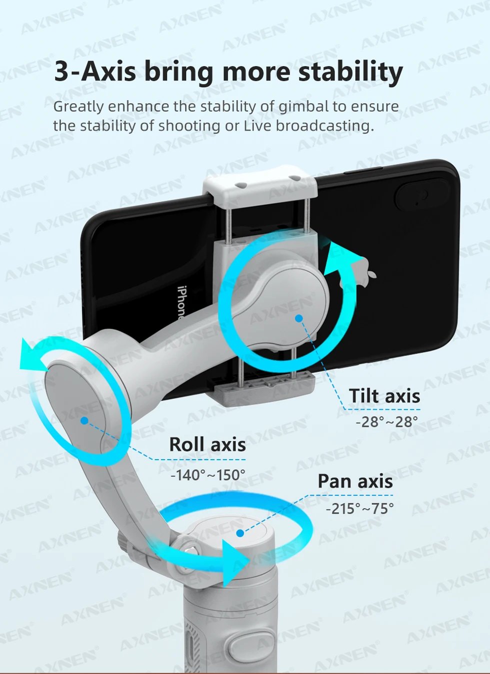 AXNEN 3-Axis Gimbal Handheld Self Stabilizer with Tripod, Selfie Stick Vlog CellPhone Video Recorder for Phone Smartphone Mobile AXNEN 3-Axis Gimbal Handheld Self Stabilizer with Tripod, Selfie Stick Vlog CellPhone Video Recorder for Phone Smartphone Mobile