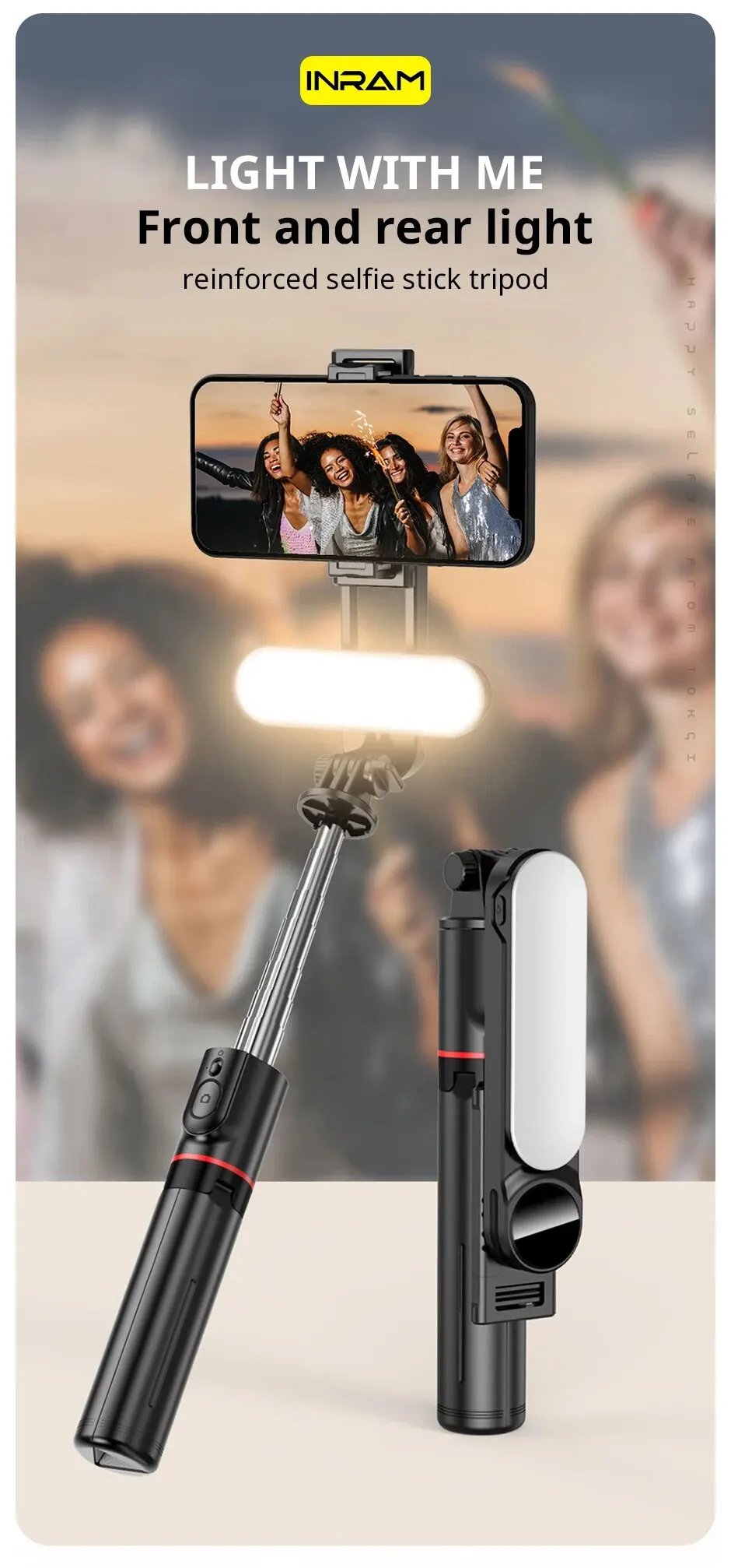 Portable Bluetooth Selfie Stick Phone Tripod with LED Selfie Light Extendable Tripod Stand 360 Rotation Compatible with iPhone