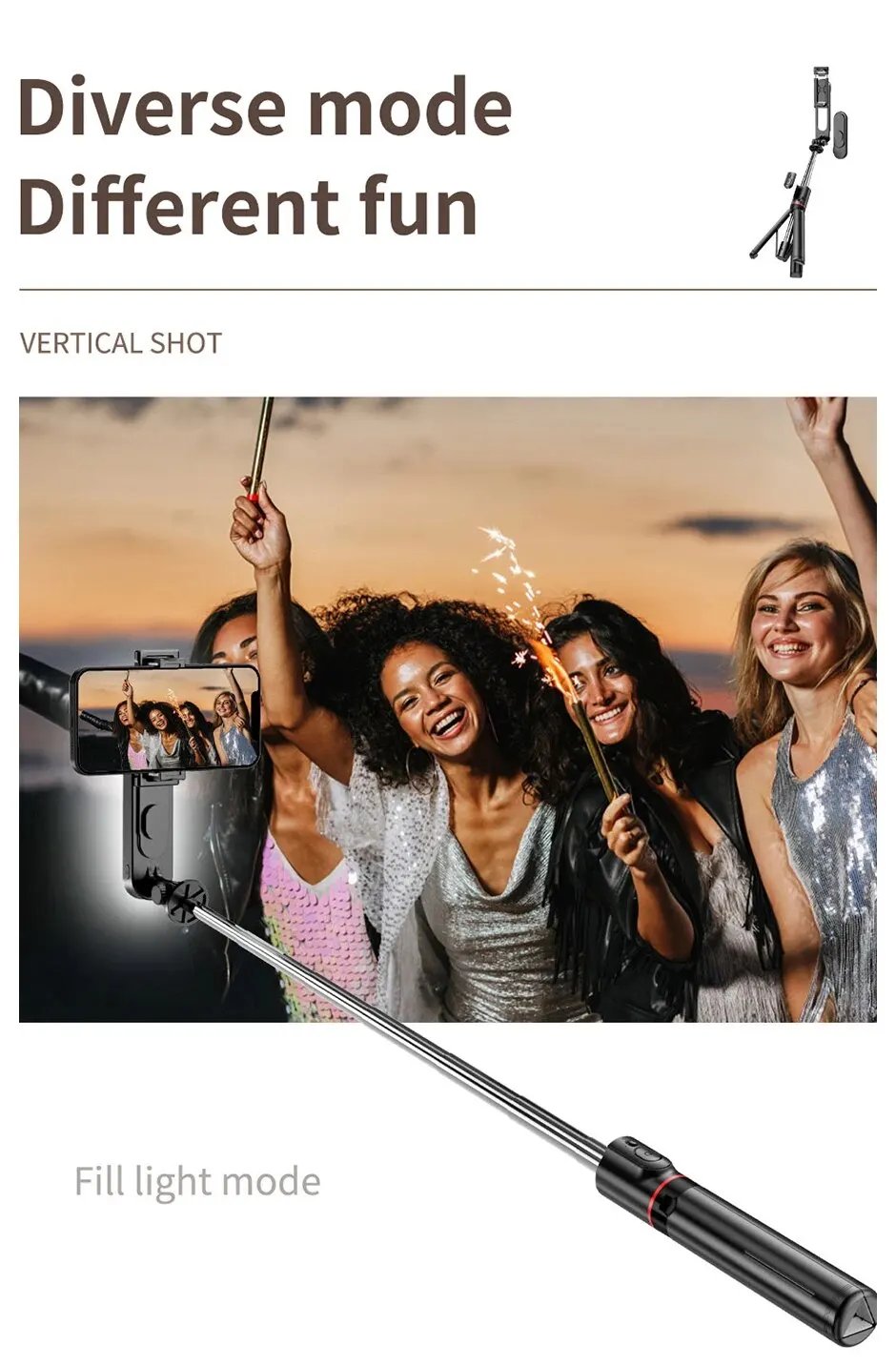 Portable Bluetooth Selfie Stick Phone Tripod with LED Selfie Light Extendable Tripod Stand 360 Rotation Compatible with iPhone