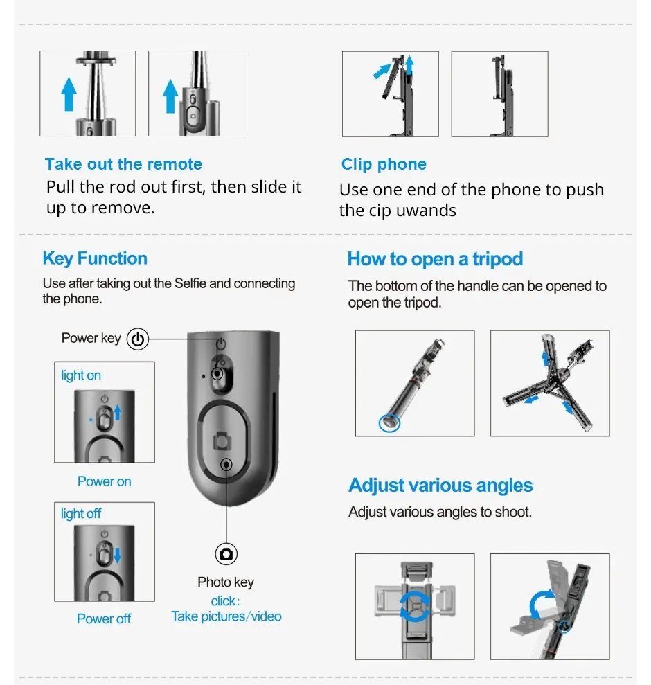 Portable Bluetooth Selfie Stick Phone Tripod with LED Selfie Light Extendable Tripod Stand 360 Rotation Compatible with iPhone