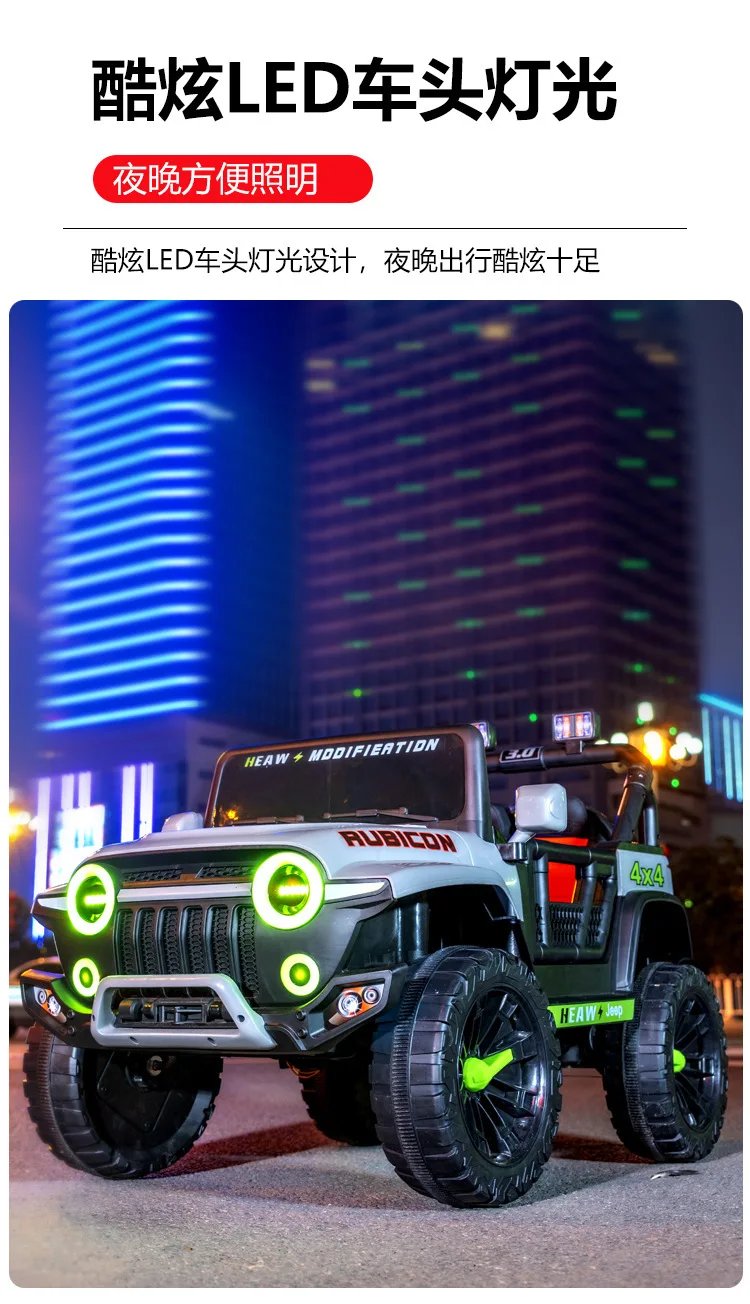 12V Kids Electric 4 Wheel Drive Off-Road Toy Rechargable Battery Car Sit By Child With Remote Control And LED Light