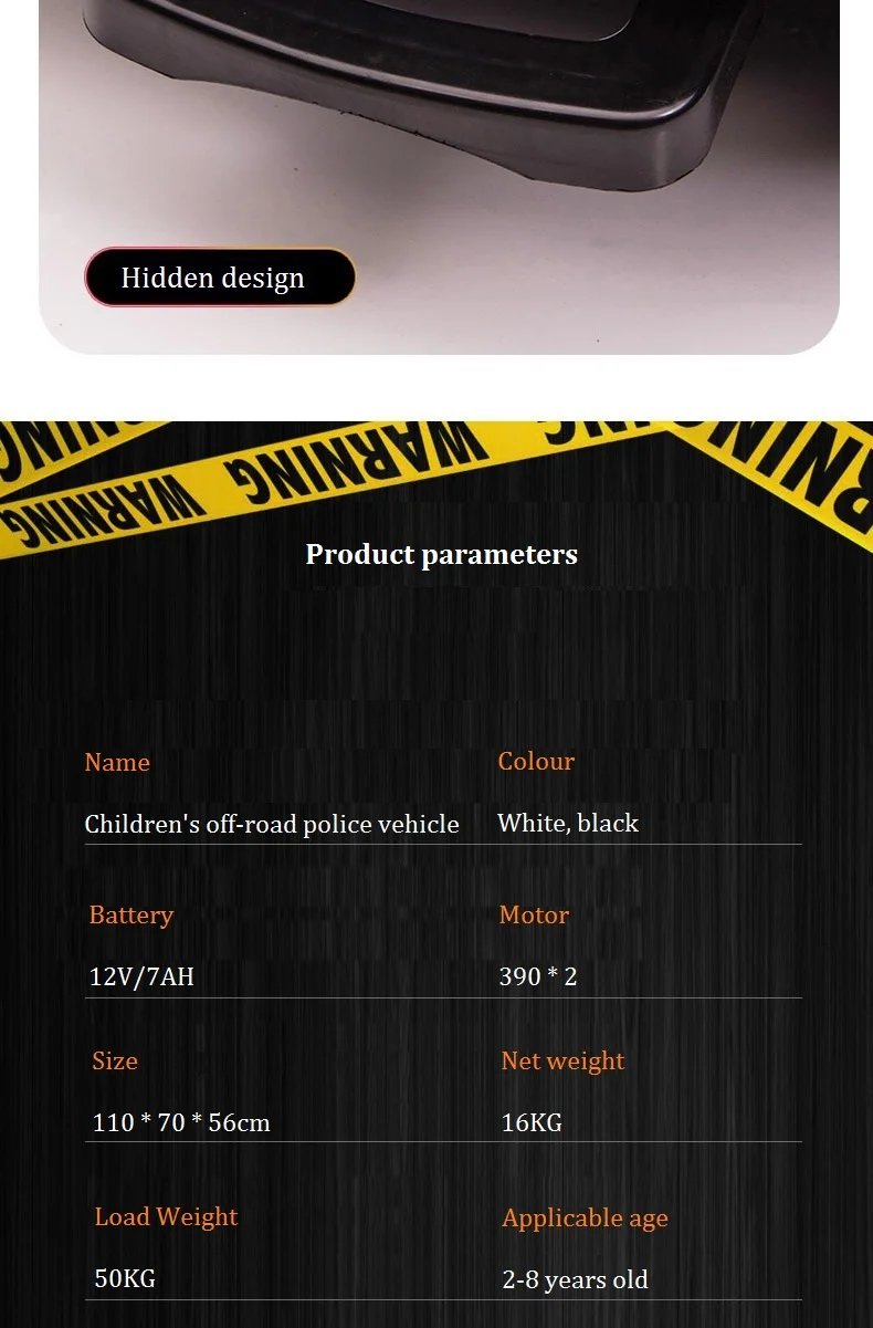 12V Load 50KG Big Size With Remote Control Children's Electric Four-wheel Rechargale Double drive Toy Battery Police Music Car