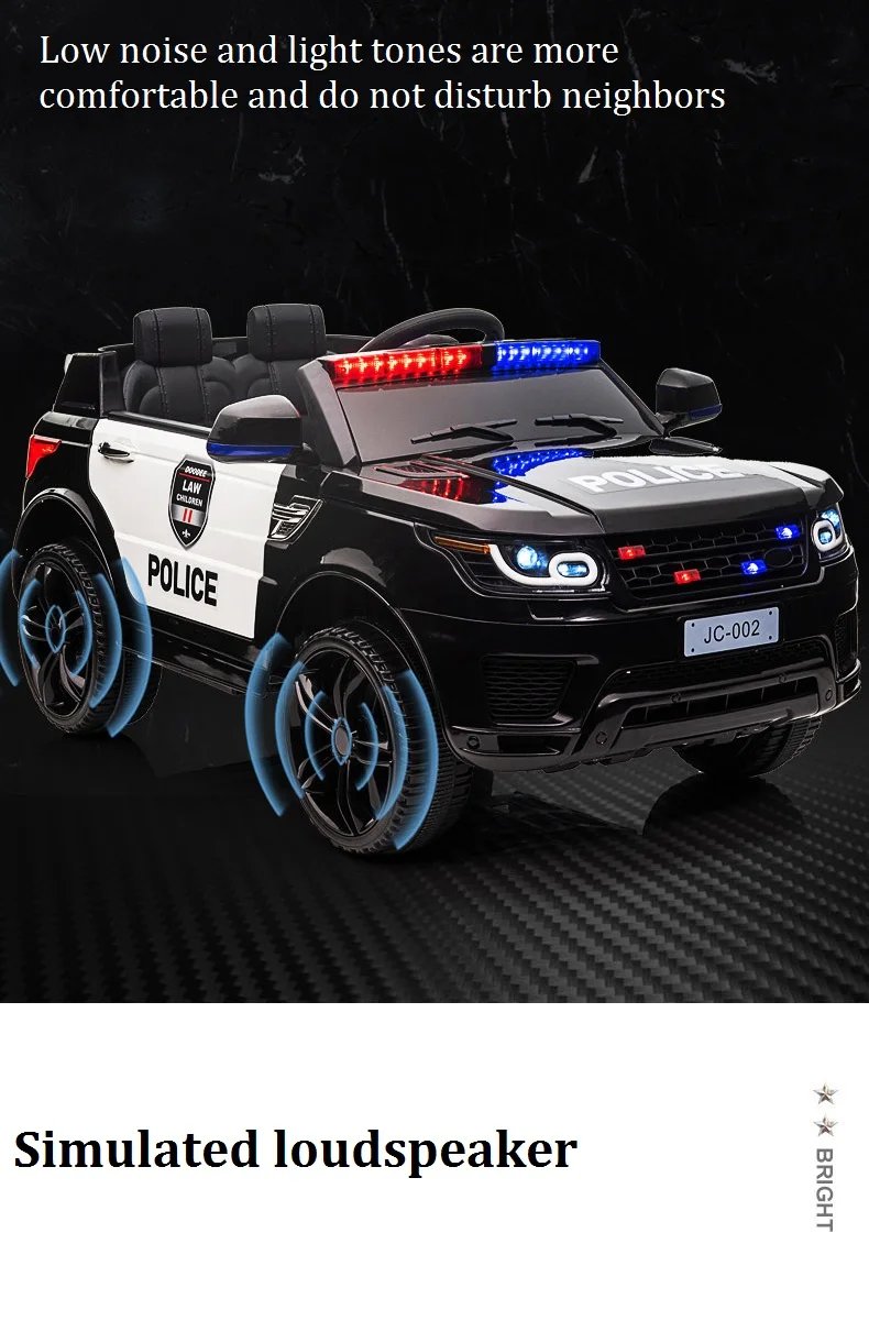 12V Load 50KG Big Size With Remote Control Children's Electric Four-wheel Rechargale Double drive Toy Battery Police Music Car