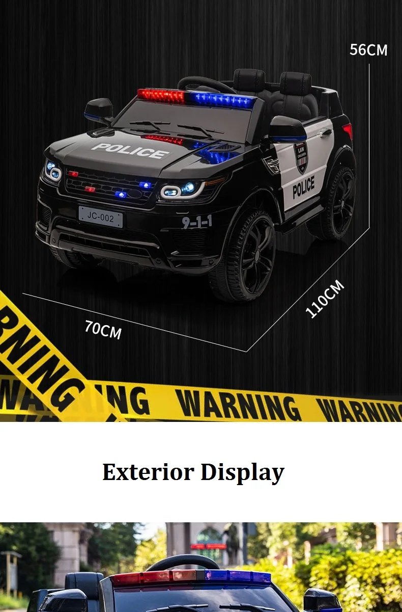 12V Load 50KG Big Size With Remote Control Children's Electric Four-wheel Rechargale Double drive Toy Battery Police Music Car