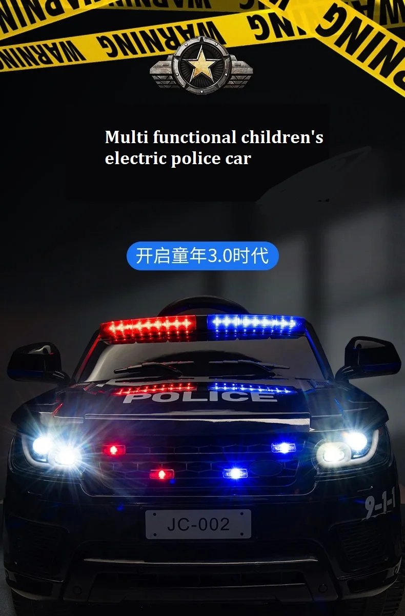 12V Load 50KG Big Size With Remote Control Children's Electric Four-wheel Rechargale Double drive Toy Battery Police Music Car