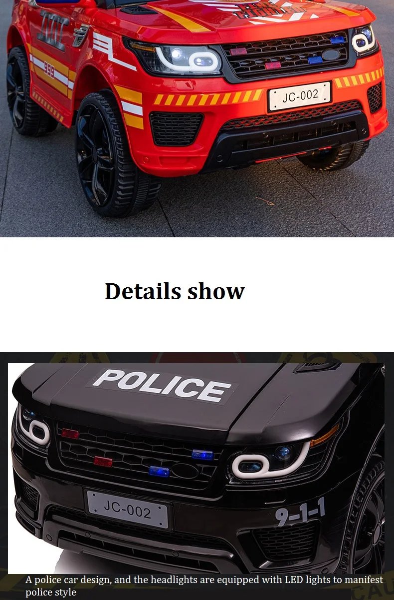 12V Load 50KG Big Size With Remote Control Children's Electric Four-wheel Rechargale Double drive Toy Battery Police Music Car