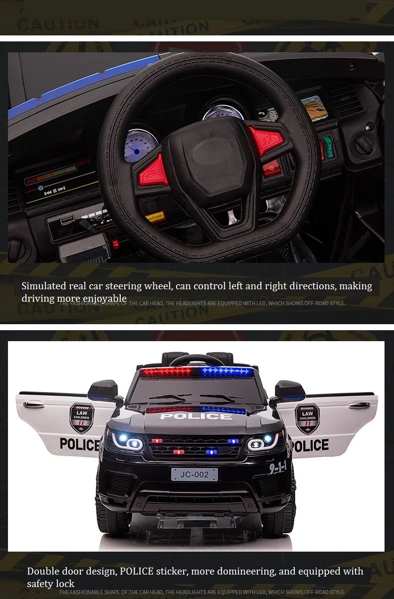 12V Load 50KG Big Size With Remote Control Children's Electric Four-wheel Rechargale Double drive Toy Battery Police Music Car