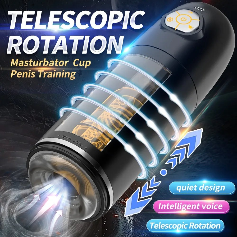 Telescopic Sucking Heated Masturbator Cup Vagina Masturbation Blowjob Adults Sex Toys for Men Male Piston Automatic Mastubator