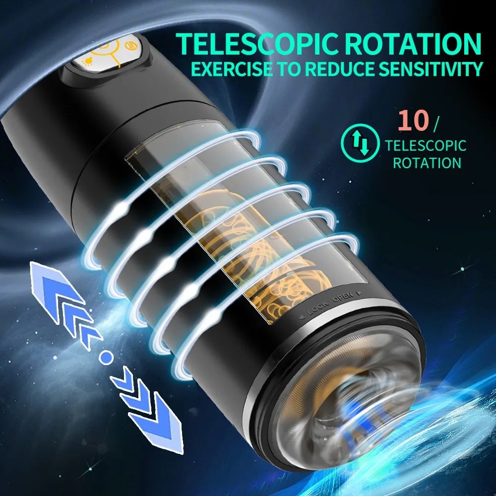 Telescopic Sucking Heated Masturbator Cup Vagina Masturbation Blowjob Adults Sex Toys for Men Male Piston Automatic Mastubator