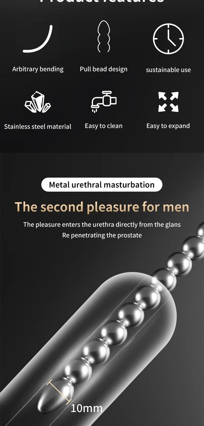 Super Long Stainless Steel Beaded Urethral Sound Dilators Penis Plug Insert Stimulation Horse Eye Stick Adult Sex Toys for Men Super Long Stainless Steel Beaded Urethral Sound Dilators Penis Plug Insert Stimulation Horse Eye Stick Adult Sex Toys for Men