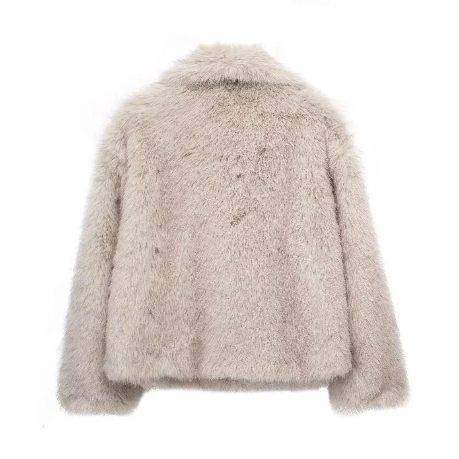 TRAF 2024 Women Fashion Cropped Faux Fur Jacket Coat Long Sleeve Front Snap-button Female Outerwear Chic Lapel Collar Thick Coat TRAF 2024 Women Fashion Cropped Faux Fur Jacket Coat Long Sleeve Front Snap-button Female Outerwear Chic Lapel Collar Thick Coat
