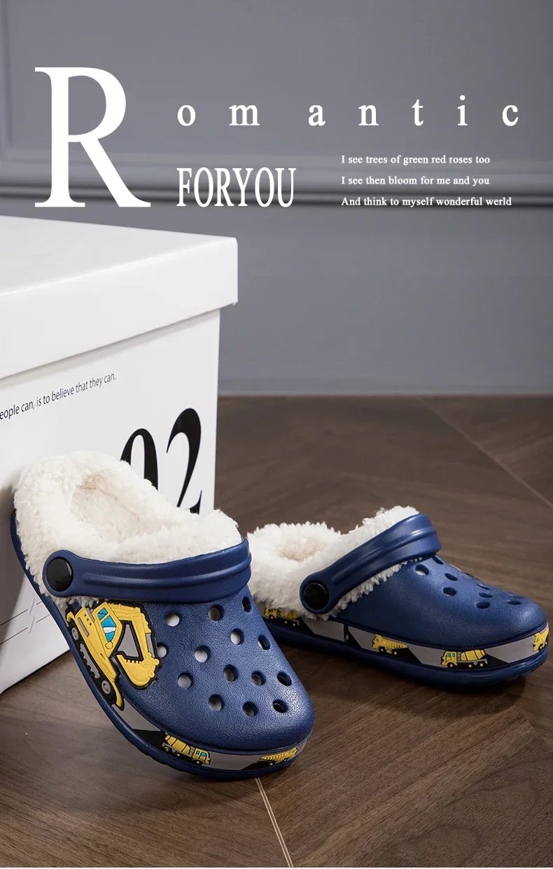 Winter Cotton Shoes for Children Warm Plush Clogs for Kids Outdoor Garden Shoes for Boys Girls Soft Comfortable Home Slippers