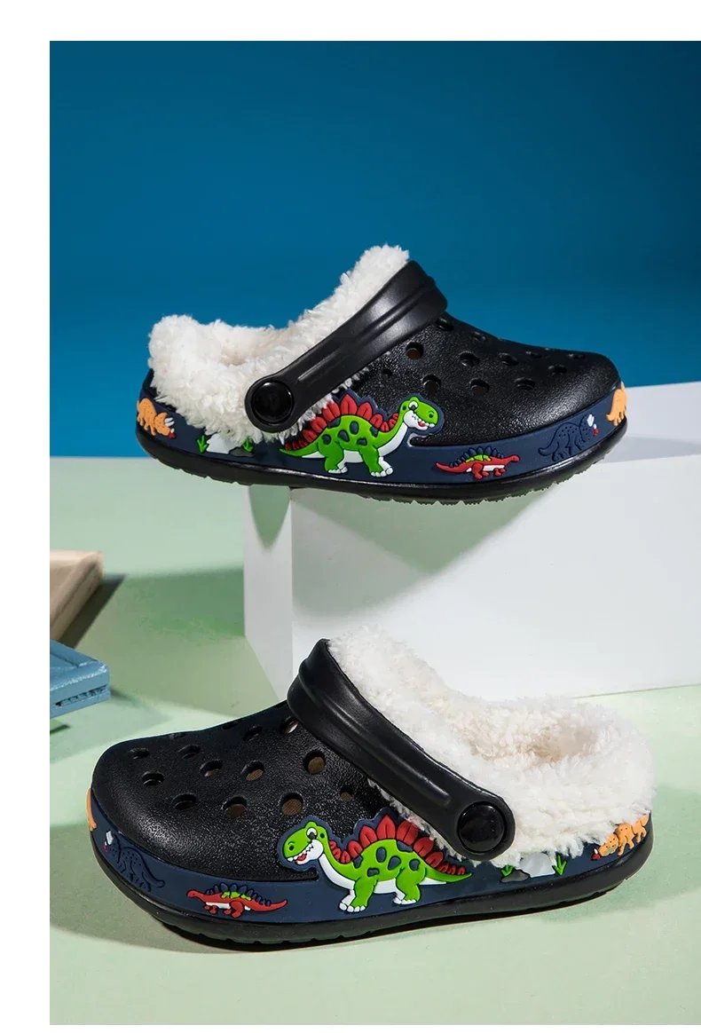 Winter Cotton Shoes for Children Warm Plush Clogs for Kids Outdoor Garden Shoes for Boys Girls Soft Comfortable Home Slippers