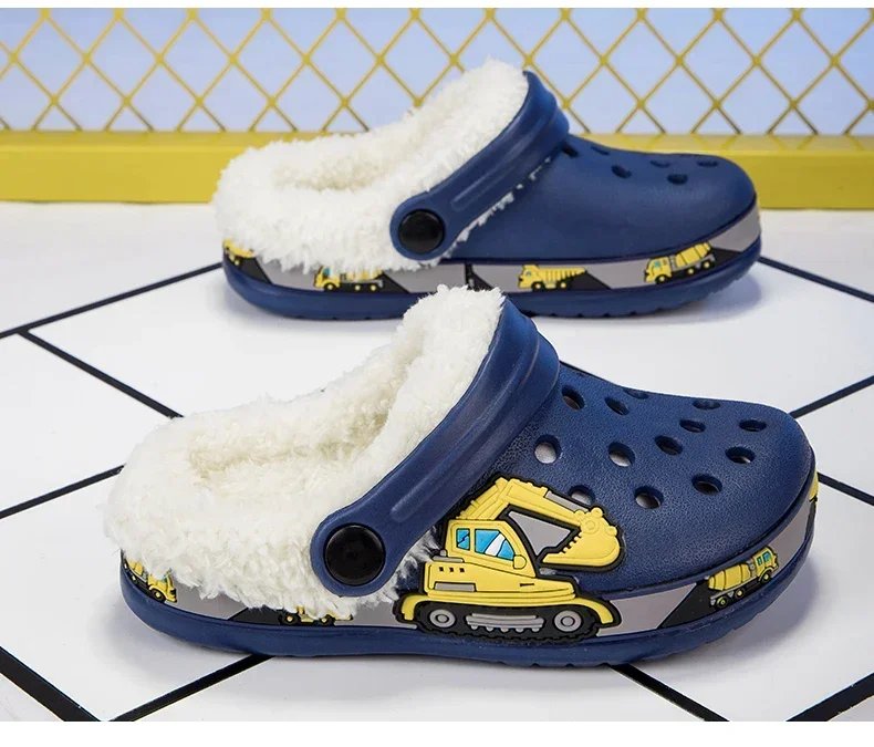 Winter Cotton Shoes for Children Warm Plush Clogs for Kids Outdoor Garden Shoes for Boys Girls Soft Comfortable Home Slippers
