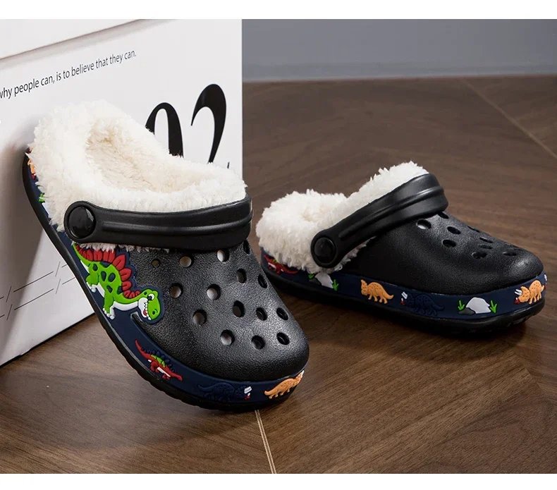 Winter Cotton Shoes for Children Warm Plush Clogs for Kids Outdoor Garden Shoes for Boys Girls Soft Comfortable Home Slippers