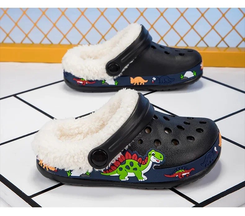 Winter Cotton Shoes for Children Warm Plush Clogs for Kids Outdoor Garden Shoes for Boys Girls Soft Comfortable Home Slippers