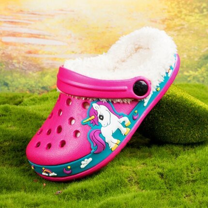 Winter Cotton Shoes for Children Warm Plush Clogs for Kids Outdoor Garden Shoes for Boys Girls Soft Comfortable Home Slippers