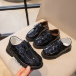 Children Fashion Leather Shoes Boys 2023 Hook & Loop Glossy Simple Black Uniform School Shoes Loafers Kids Shoes Free Shipping - Image 3