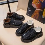 Children Fashion Leather Shoes Boys 2023 Hook & Loop Glossy Simple Black Uniform School Shoes Loafers Kids Shoes Free Shipping - Image 2