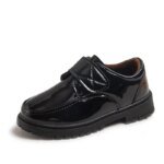 Children Fashion Leather Shoes Boys 2023 Hook & Loop Glossy Simple Black Uniform School Shoes Loafers Kids Shoes Free Shipping
