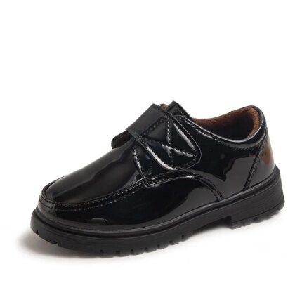 Children Fashion Leather Shoes Boys 2023 Hook & Loop Glossy Simple Black Uniform School Shoes Loafers Kids Shoes Free Shipping
