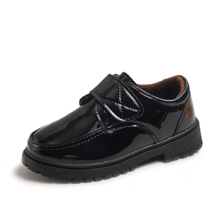 Children Fashion Leather Shoes Boys 2023 Hook & Loop Glossy Simple Black Uniform School Shoes Loafers Kids Shoes Free Shipping - Image 1