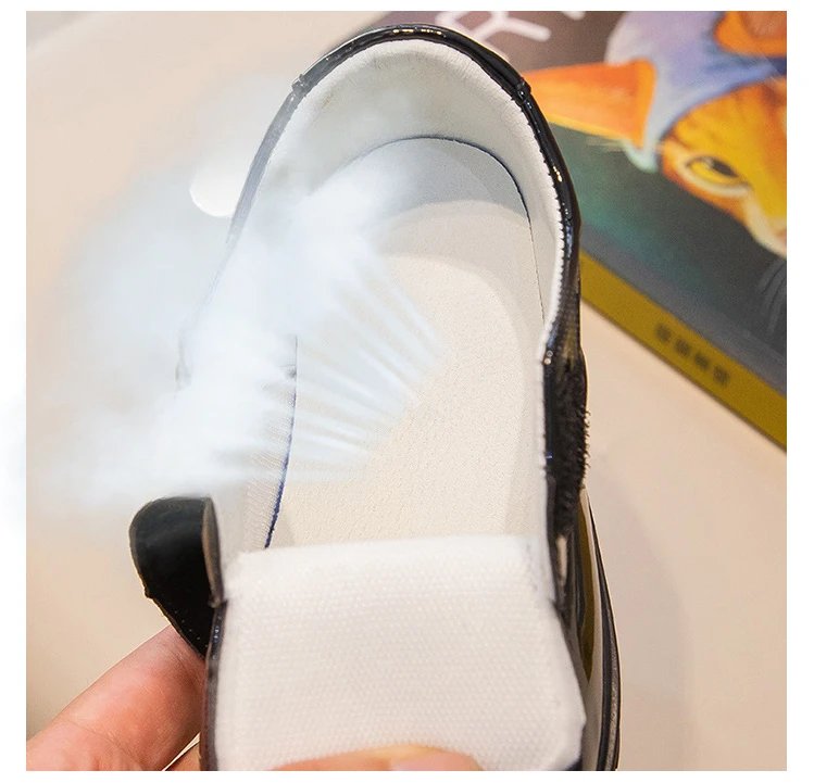 Children Fashion Leather Shoes Boys 2023 Hook & Loop Glossy Simple Black Uniform School Shoes Loafers Kids Shoes Free Shipping