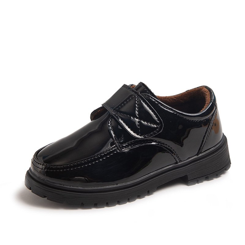 Children Fashion Leather Shoes Boys 2023 Hook & Loop Glossy Simple Black Uniform School Shoes Loafers Kids Shoes Free Shipping