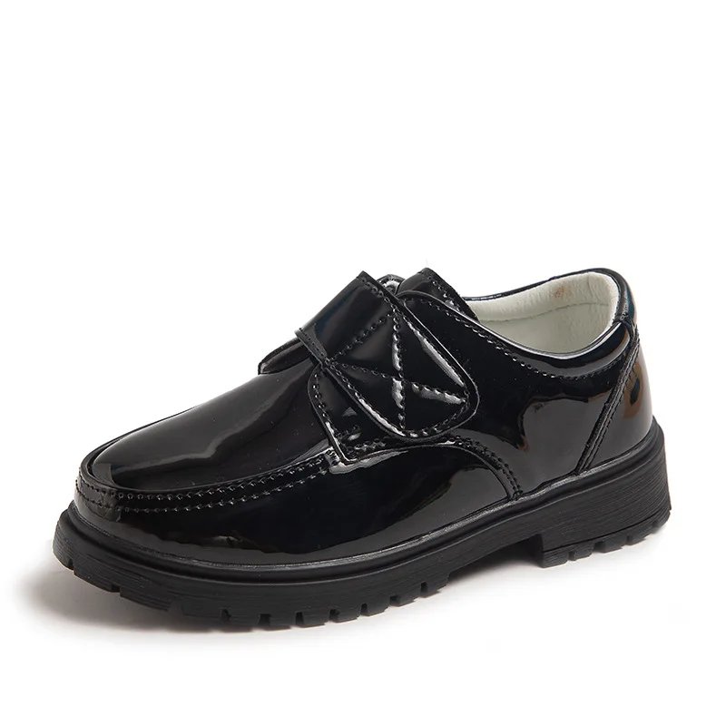 Children Fashion Leather Shoes Boys 2023 Hook & Loop Glossy Simple Black Uniform School Shoes Loafers Kids Shoes Free Shipping