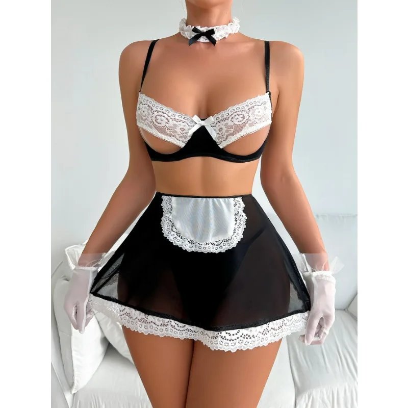 Toucheart Sexy Uniform Suit Maid Cosplay Sexiest Costume Lace Crotchless Skirt Women Doll Desire Maids Perspective Sex Uniform