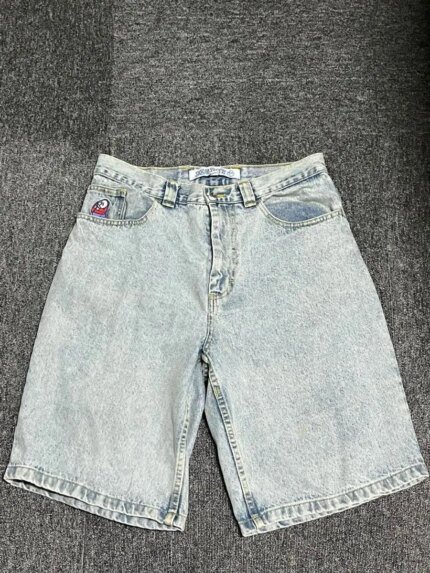 Streetwear Big Boy Shorts Y2K Harajuku Hip Hop Cartoon Pattern Embroidered Retro Blue Denim Short Men Women Fashion Casual Short