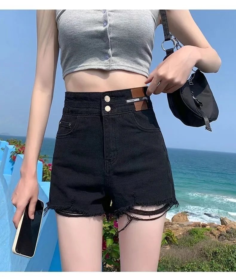 Feynzz Fashion New Summer Women High Waist Button Wigh Leg Jeans Shorts Casual Female Loose Fit Blue Denim Shorts