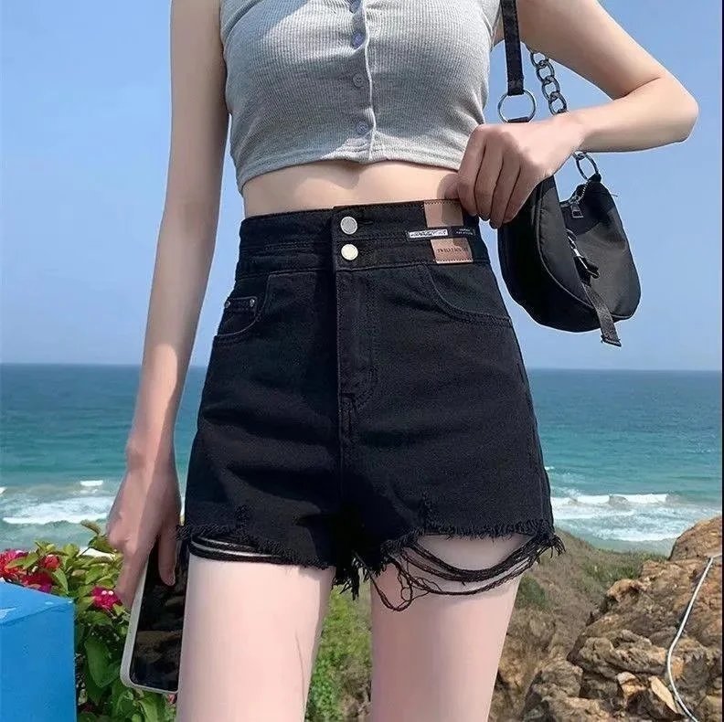 Feynzz Fashion New Summer Women High Waist Button Wigh Leg Jeans Shorts Casual Female Loose Fit Blue Denim Shorts