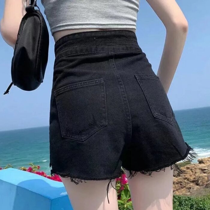 Feynzz Fashion New Summer Women High Waist Button Wigh Leg Jeans Shorts Casual Female Loose Fit Blue Denim Shorts - Image 3