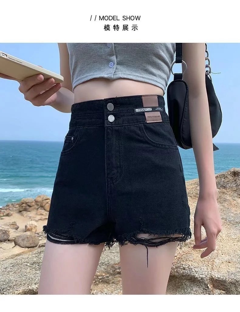 Feynzz Fashion New Summer Women High Waist Button Wigh Leg Jeans Shorts Casual Female Loose Fit Blue Denim Shorts