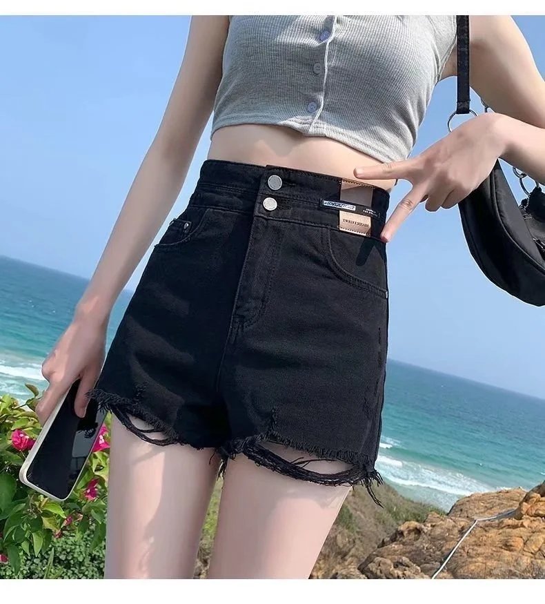 Feynzz Fashion New Summer Women High Waist Button Wigh Leg Jeans Shorts Casual Female Loose Fit Blue Denim Shorts